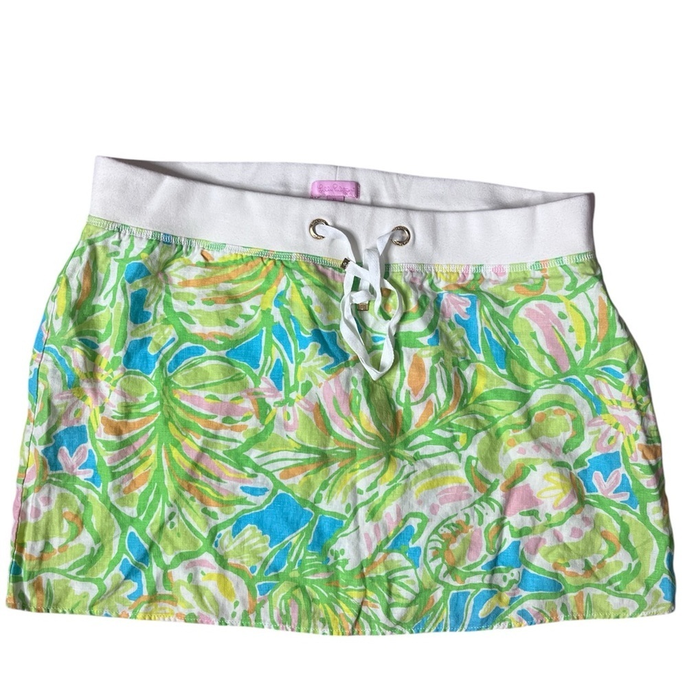 Lilly Pulitzer White Waist Green Blue Pink Tropical Print Skirt